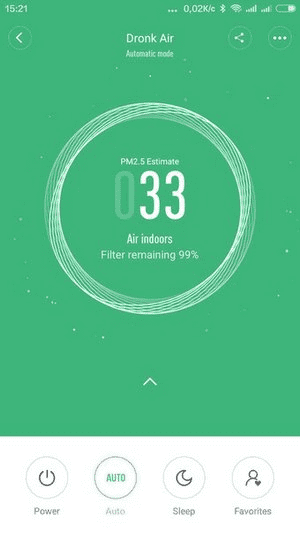 Интерфейс приложения очистителя воздуха Xiaomi Mi Air Purifier 2